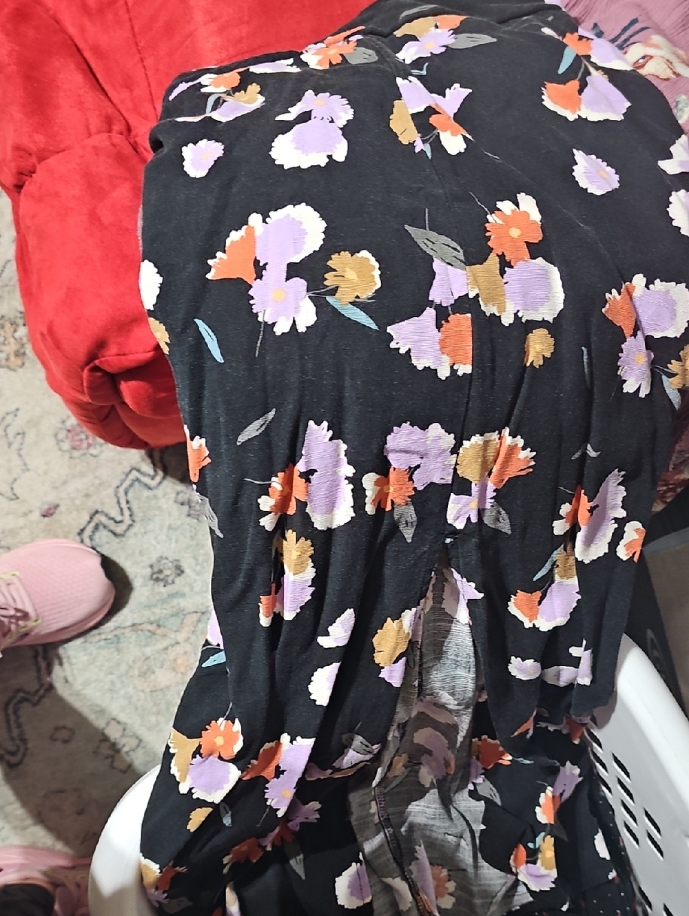 Ava & Viv Black Midi Skirt with Purple and Orange Floral Print